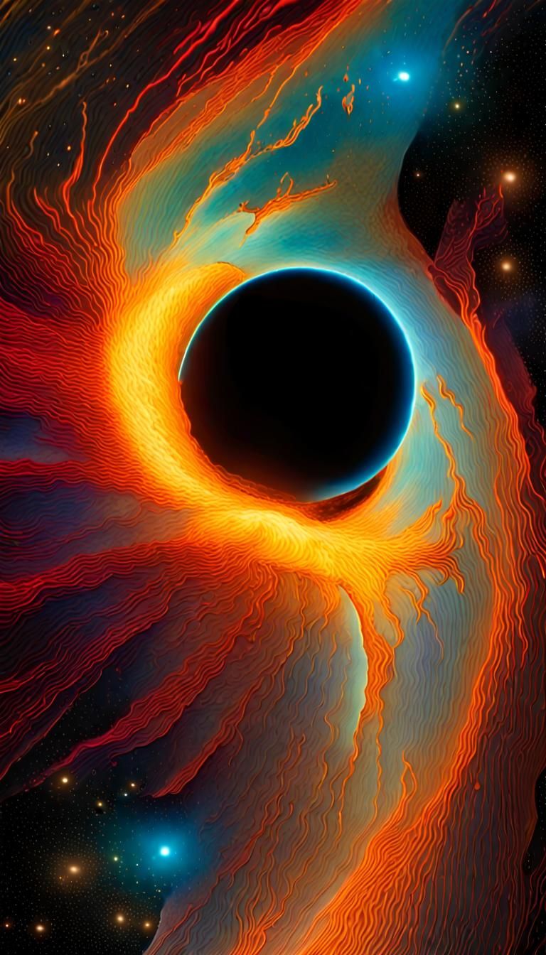Black Hole Star Disruption in Neon Digital Art