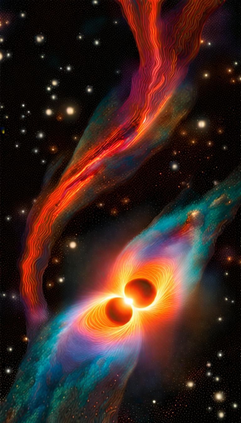 Black Hole Consumes Star in Neon Digital Art