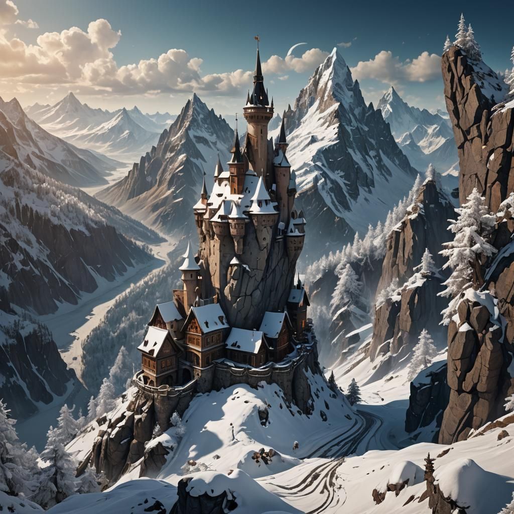 Snowy Owl on Turret in Detailed Digital Painting