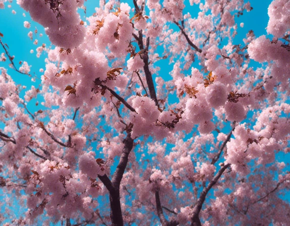 Illuminated Blue Cherry Blossoms: Macabre Tree Photo