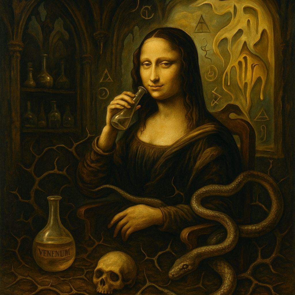 Mona Lisa in Gothic Apothecary, Surrealist Painting
