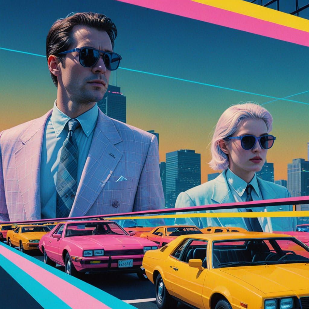 Detectives in Neo-Noir Synthwave Digital Art