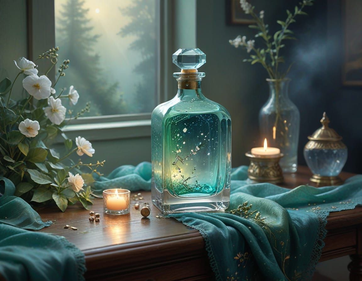 Crystal Perfume Bottle in Ethereal Watercolour Style