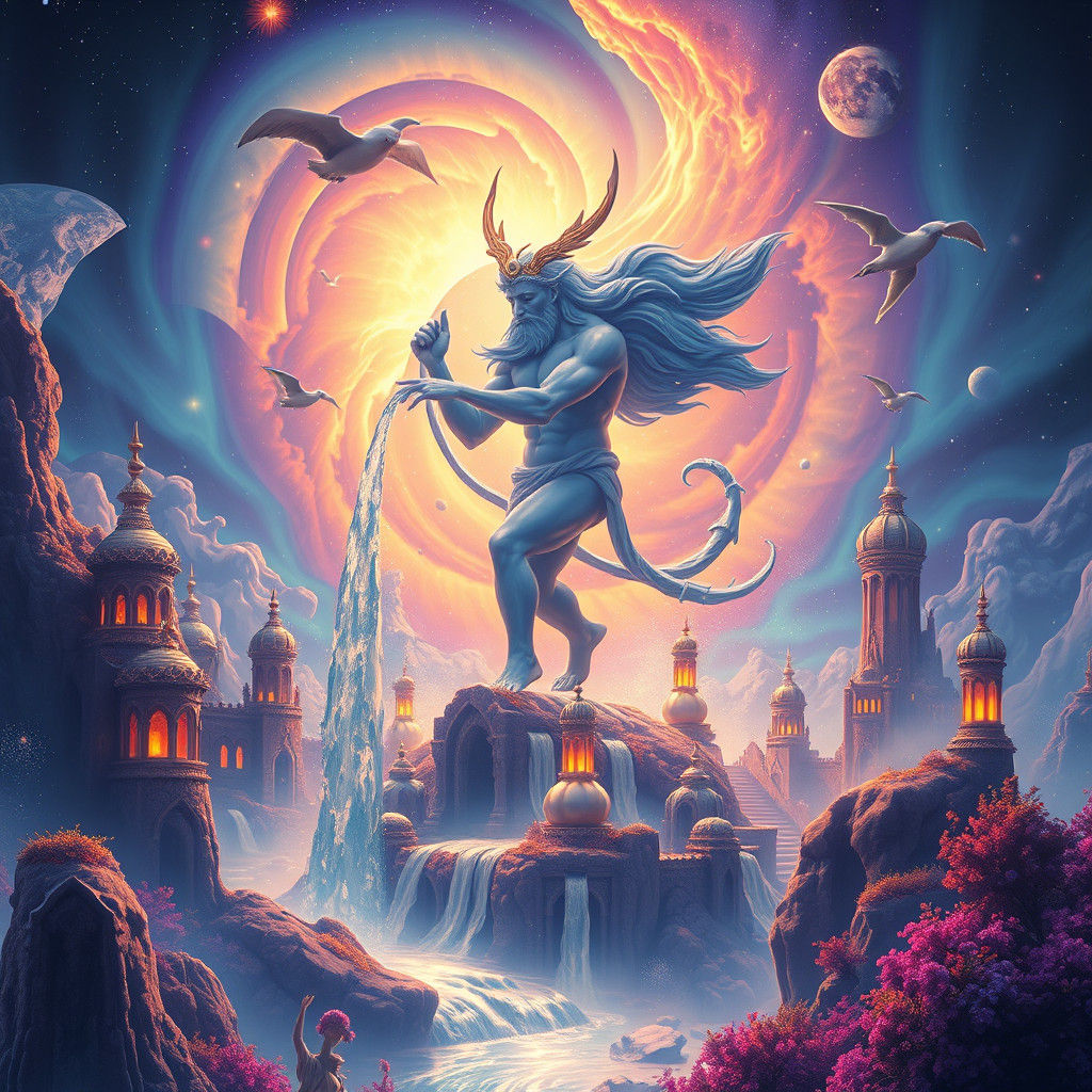 Aquarius Water Bearer in a Mystical Realm