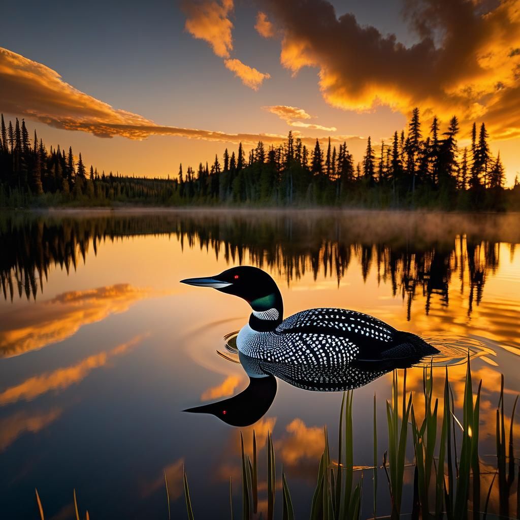 Loon Reflection at Sunset: National Geographic Style