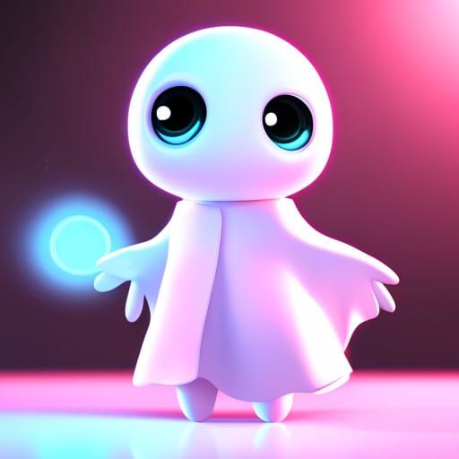 Pixar-Style Kawaii Ghost with Neon Aura