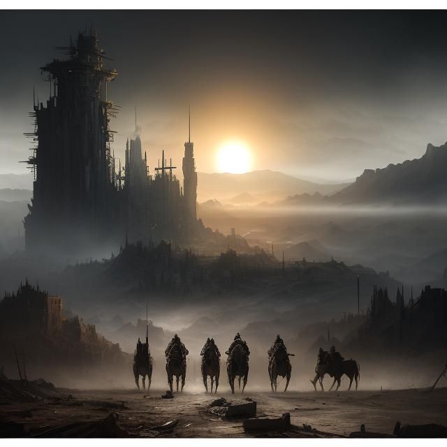 Epic Skeleton Horsemen in Post-Apocalyptic Landscape