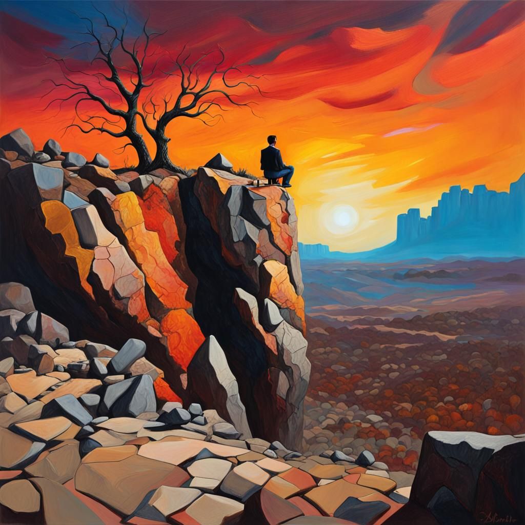 Surreal Wasteland Landscape Painting in Triadic Colors