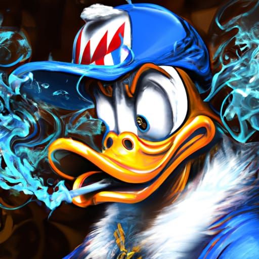 Donald Duck Mugshot Smoking Cigar, Detailed Portrait