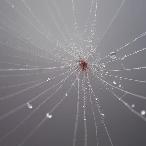 Dewdrops on Spiderwebs in Misty Forest