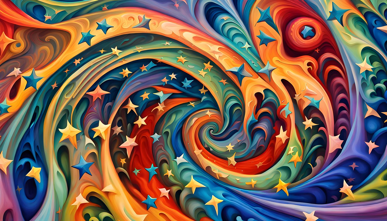 Iridescent Abstract Stars in Impasto Oil Painting