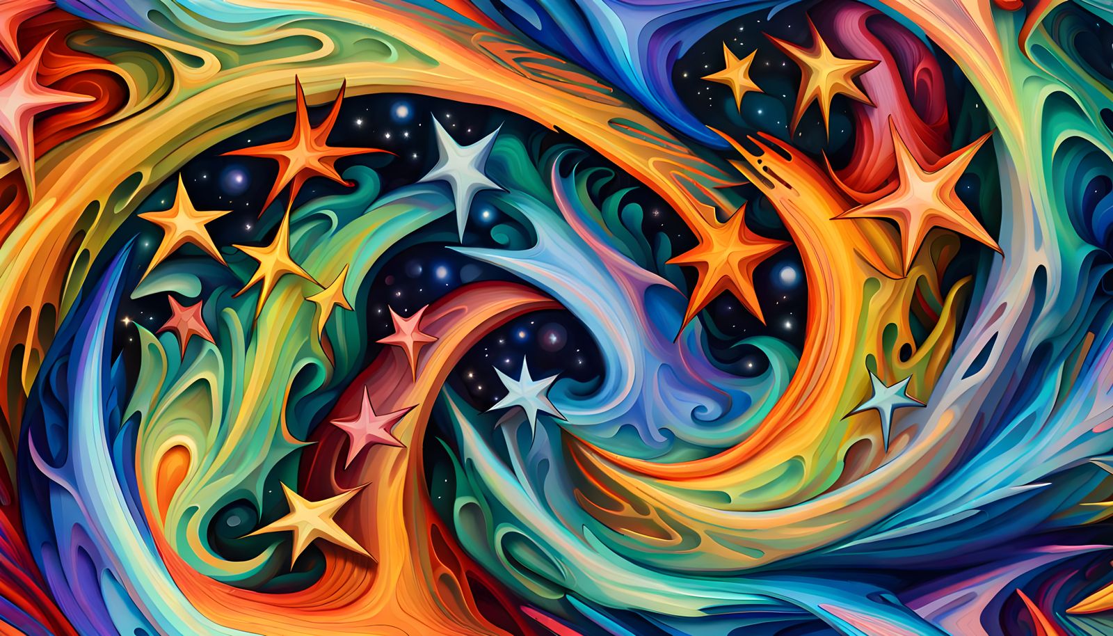 Iridescent Stars in Abstract Expressionist Impasto Style