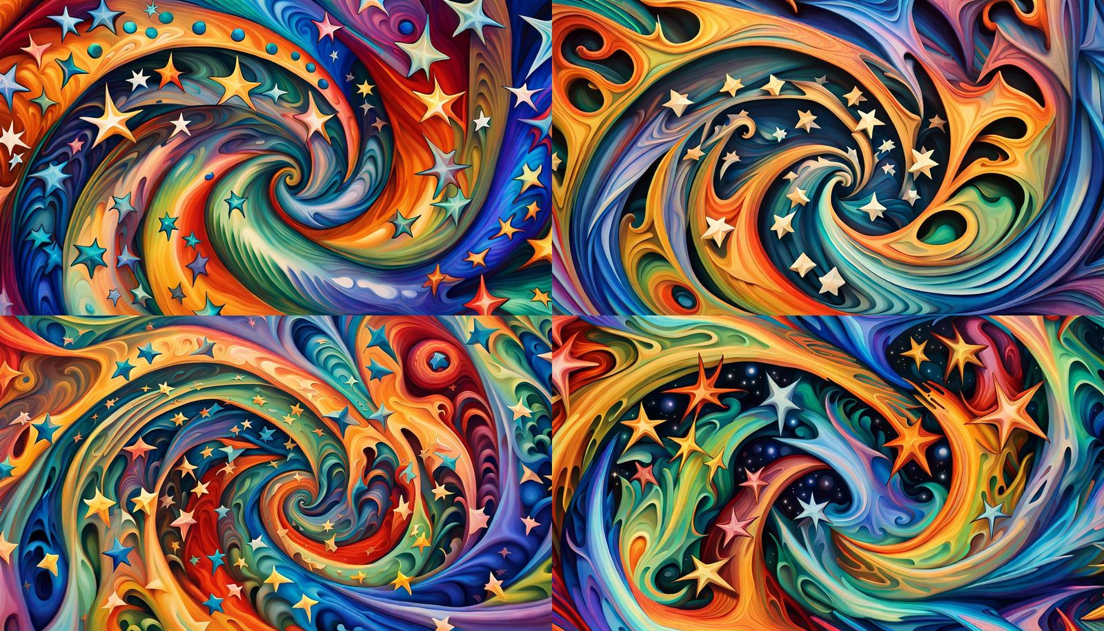 Iridescent Abstract Stars in Impasto Oil Painting Style