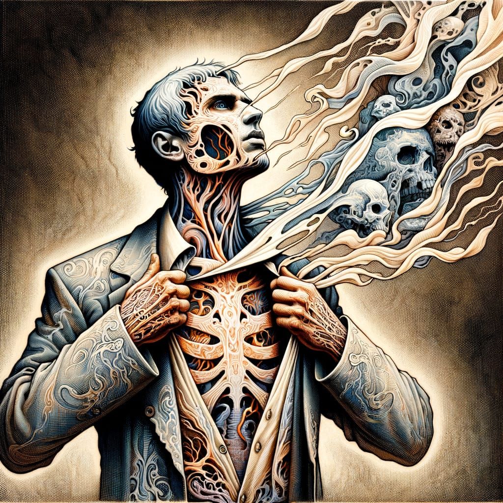 Man Removes Soul Coat: Surreal Avant-Garde Artwork