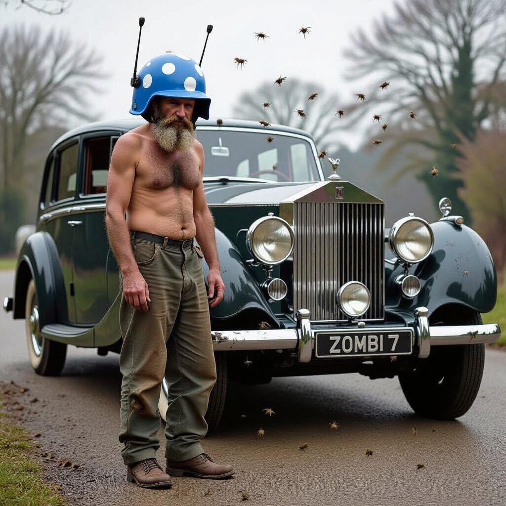 Vintage Rolls Royce with Tramp Character