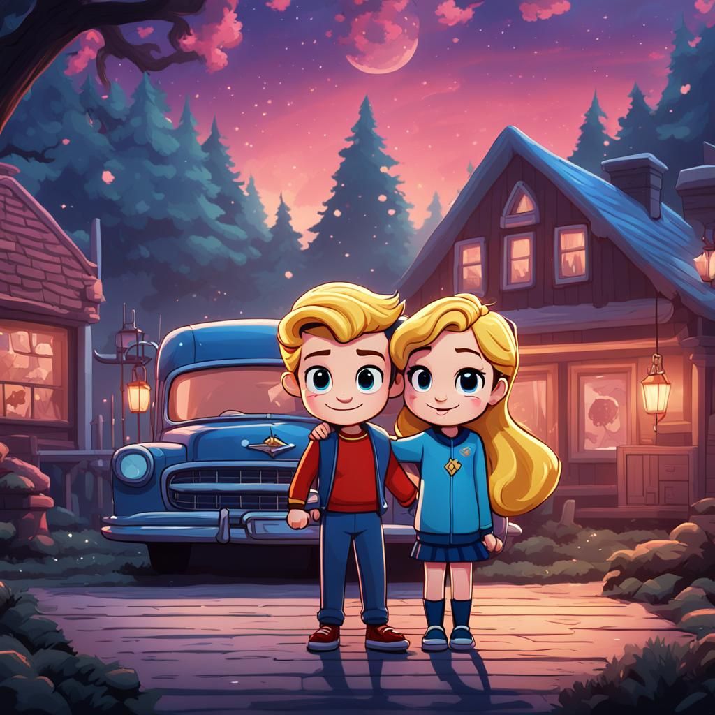 Chibi Archie and Betty Hug: Detailed Digital Art