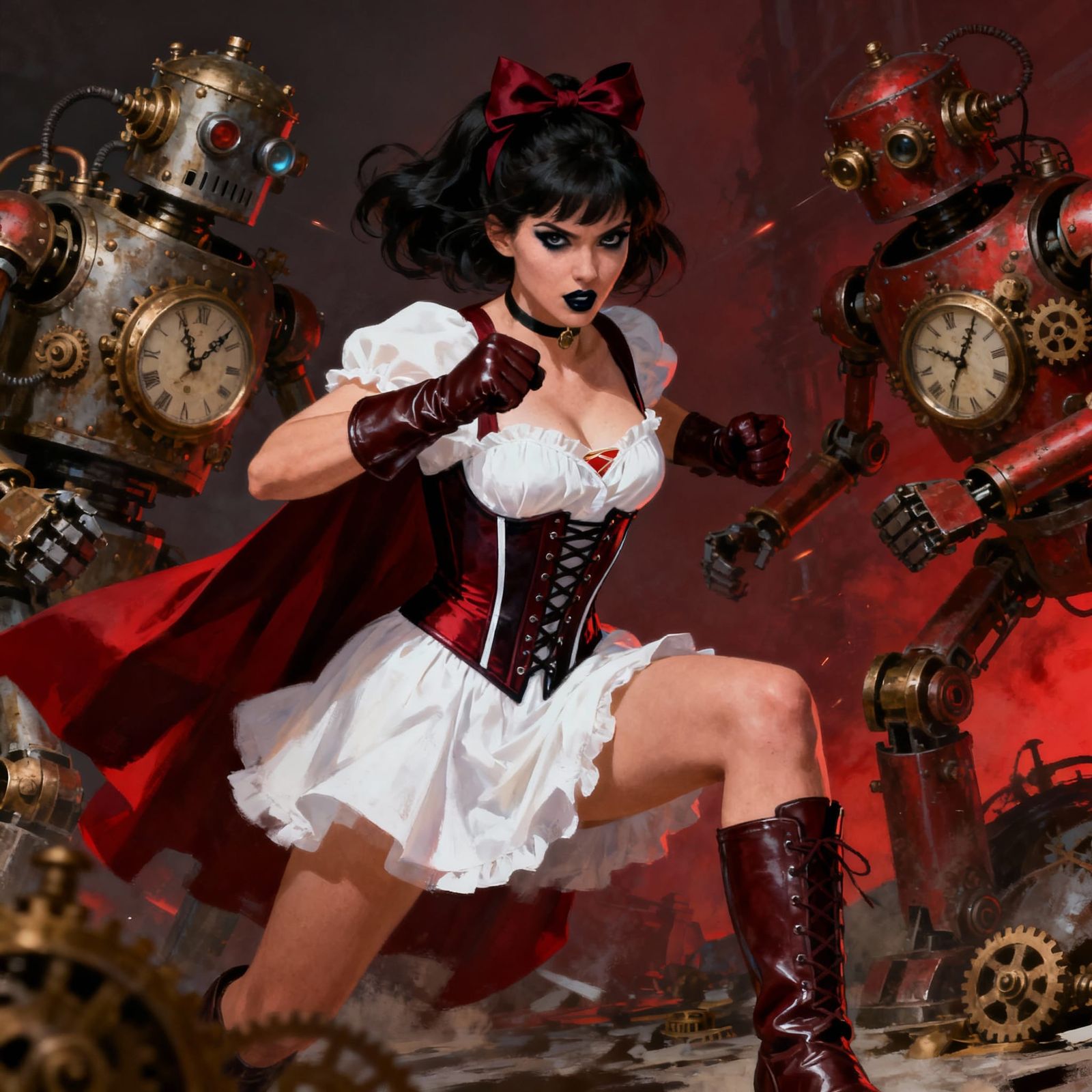 Superheroine Sadie Fights Clockwork Robots in Digital Painti...