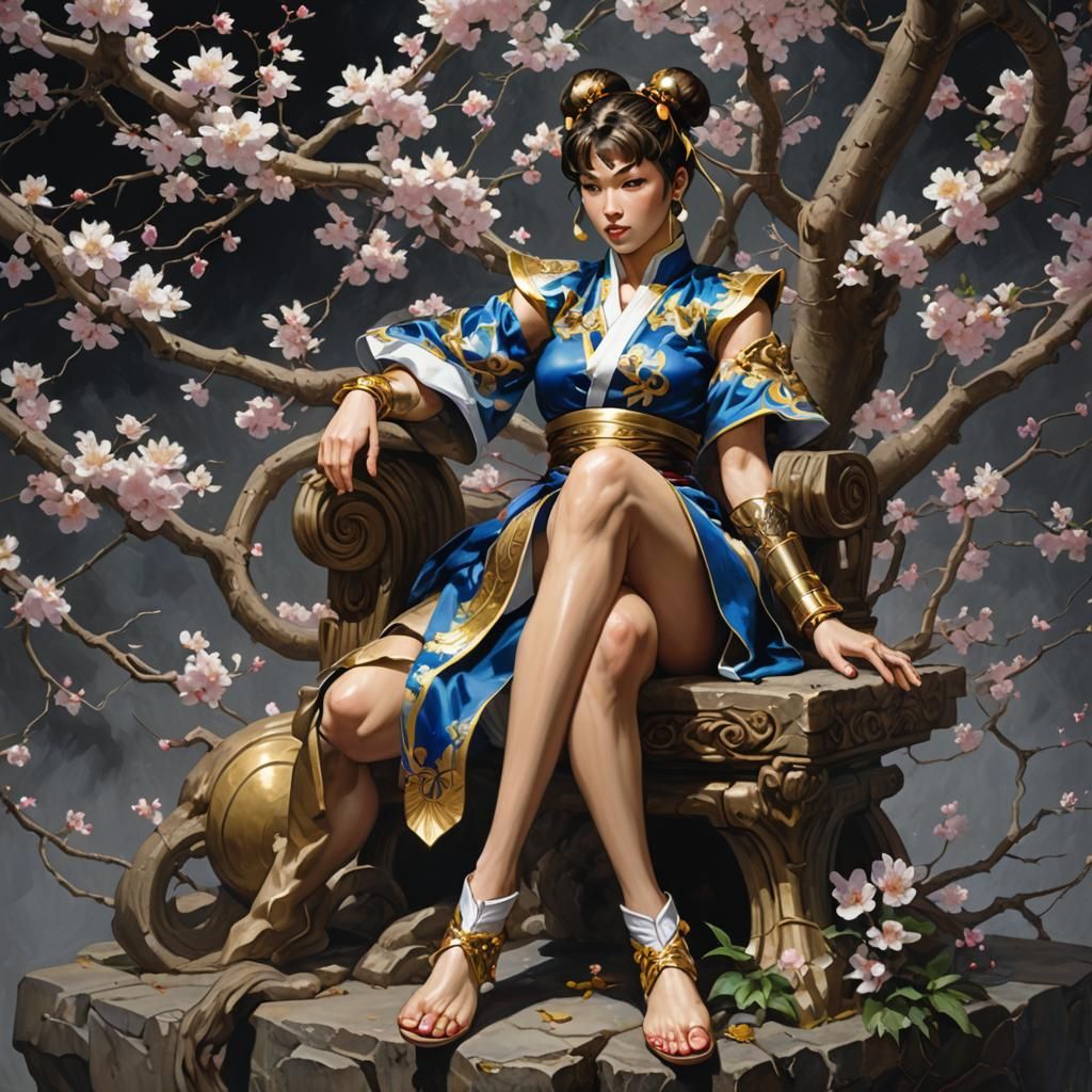 Chun Li Surrounded by Cherry Blossoms