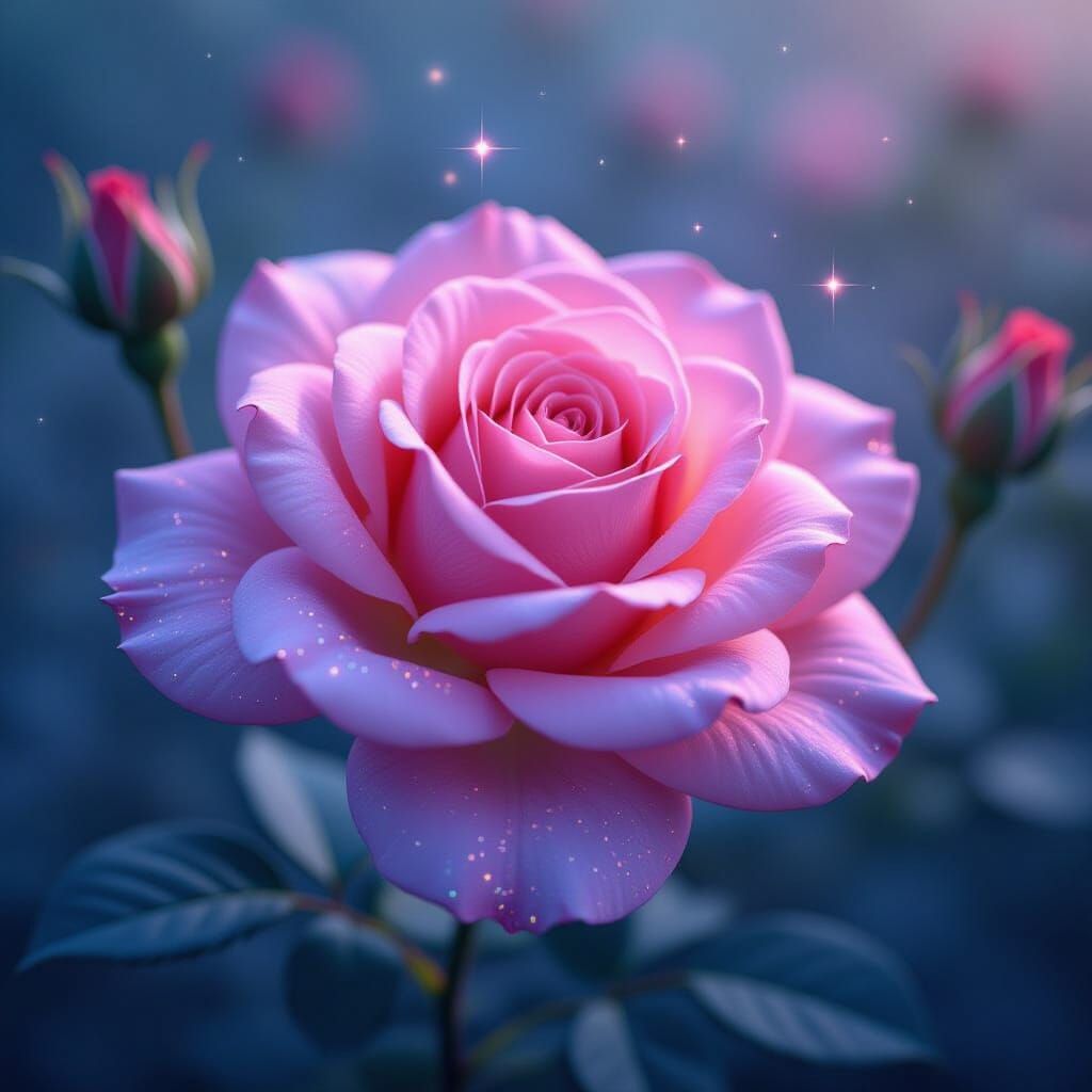 Gothic Pink Roses in Holographic Astral Illustration