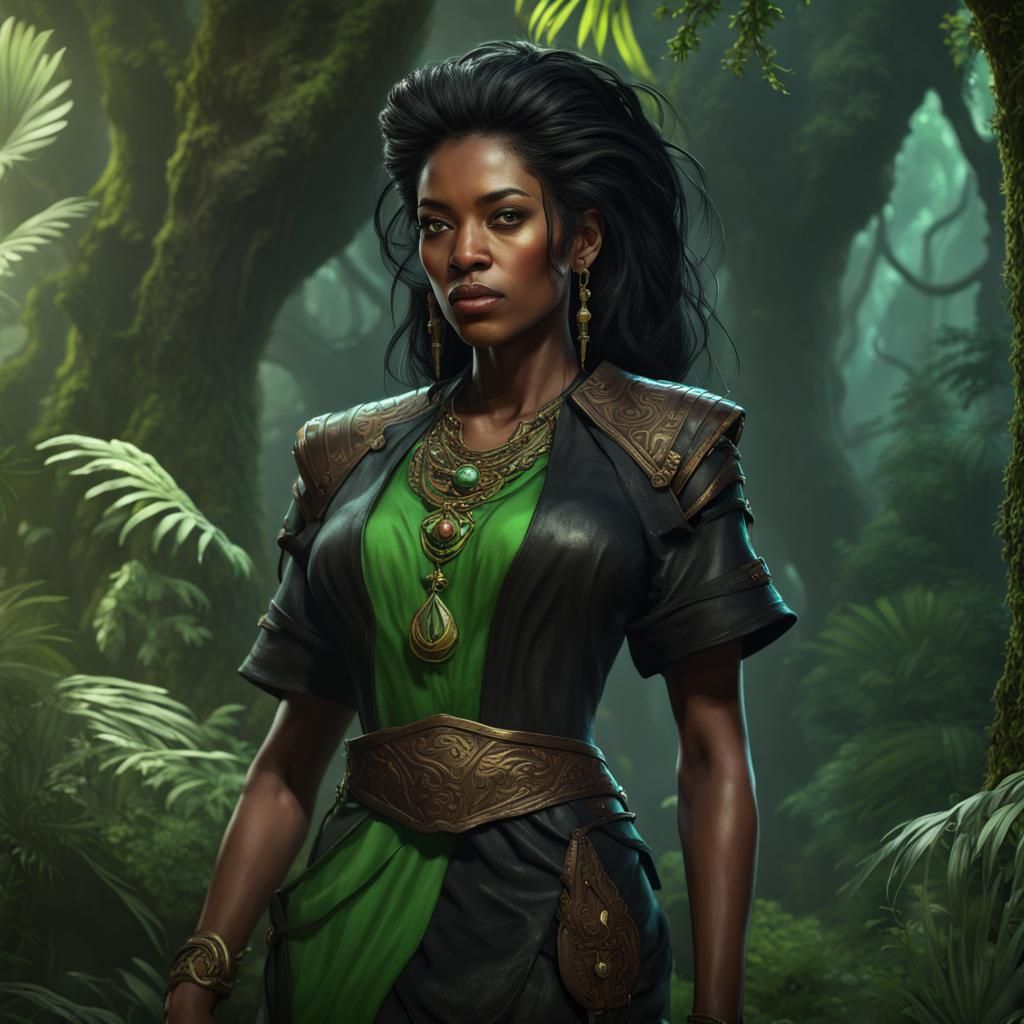 Fantasy Merchant Woman in Jungle, Digital Art