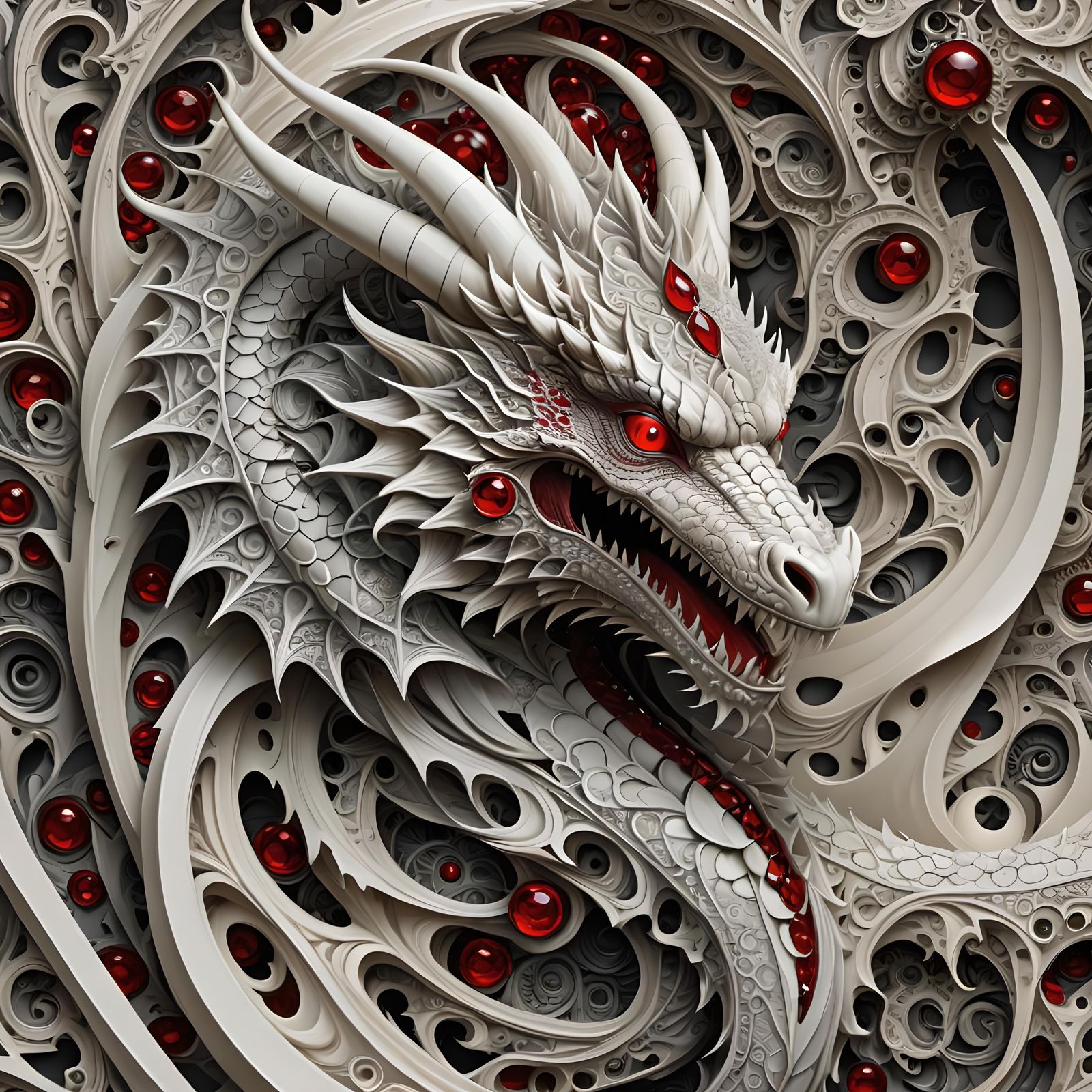 Scrimshaw Dragon with Red Jewel Eye