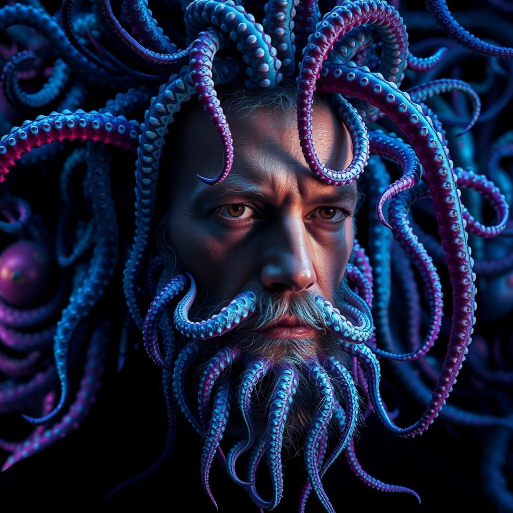 Surreal Tentacle Beard Portrait in Giger Style