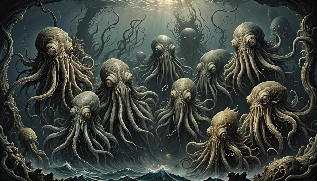 Hyperrealistic Squid Monsters of the Deep Ocean