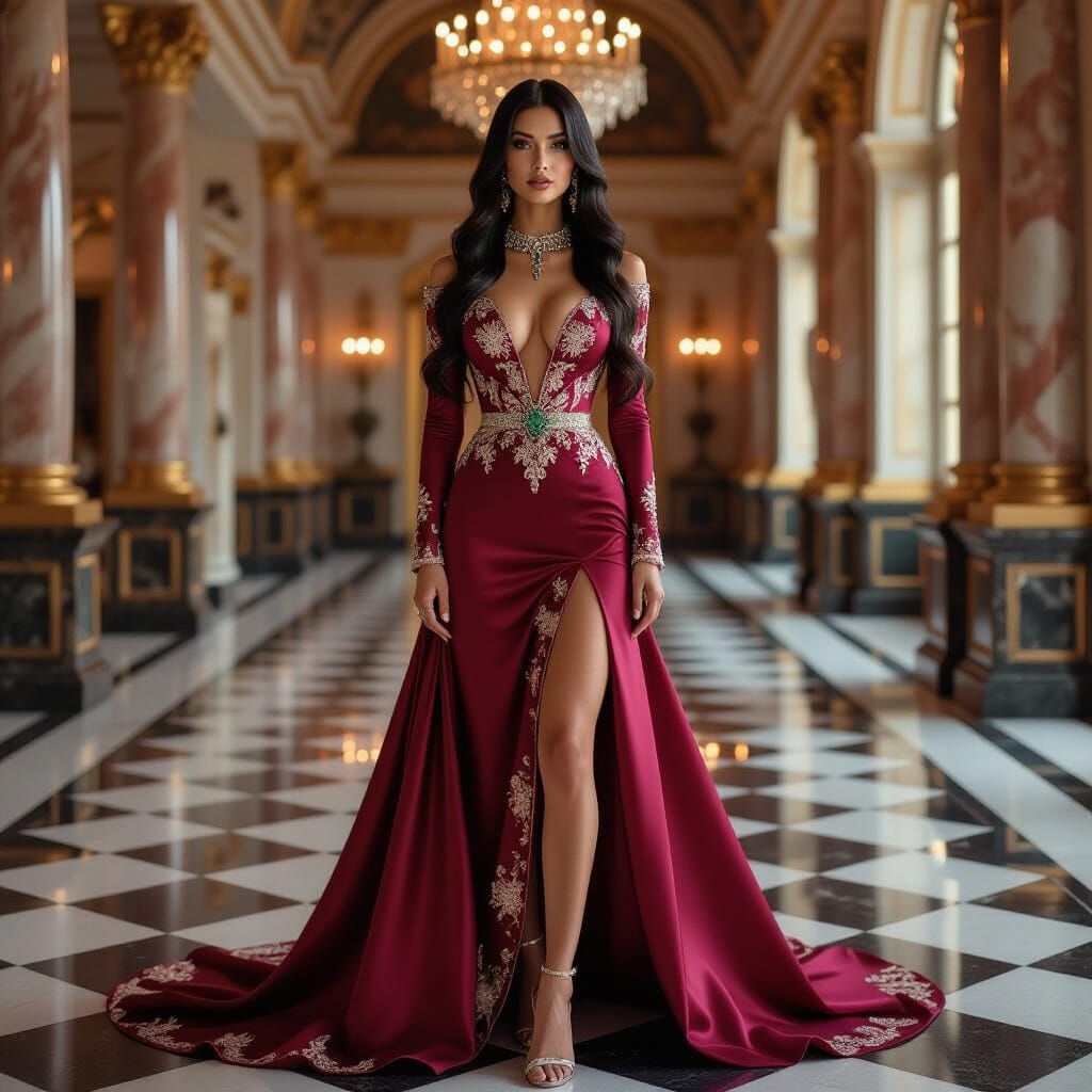 Elegant Woman in Lavish Palace Hall
