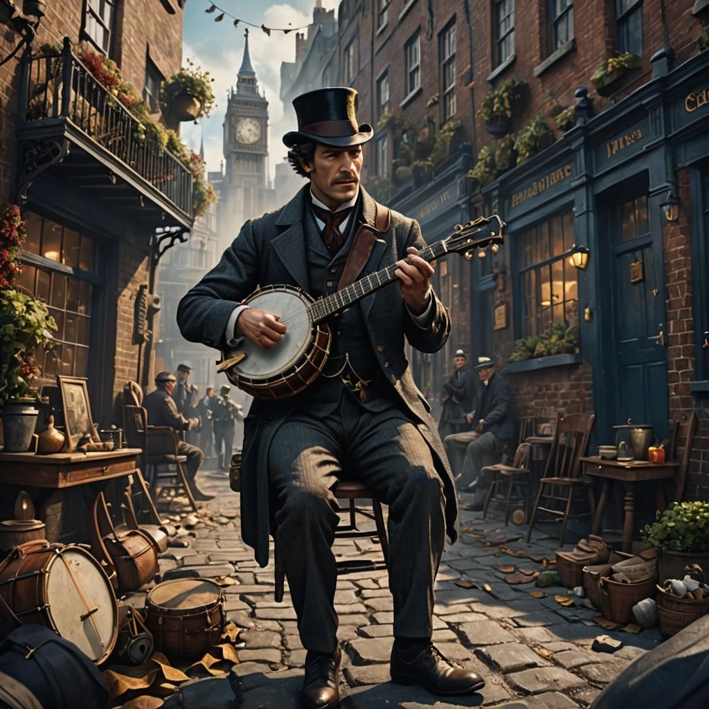 Sherlock Holmes Plays Banjo: Detailed Matte Painting