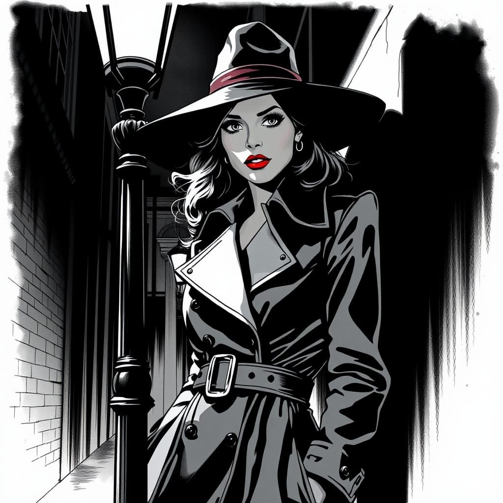 Mysterious Woman in Graphic Novel Style Alley