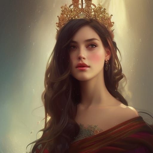 Elegant Young Queen Portrait in Hyperdetailed Style