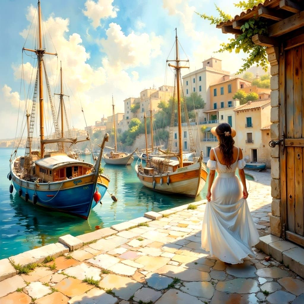 Maltese Harbor: Hyperrealistic Oil Painting of Modern Life