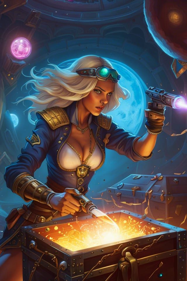 Futuristic Space Pirate Treasure Heist in Hyperrealism