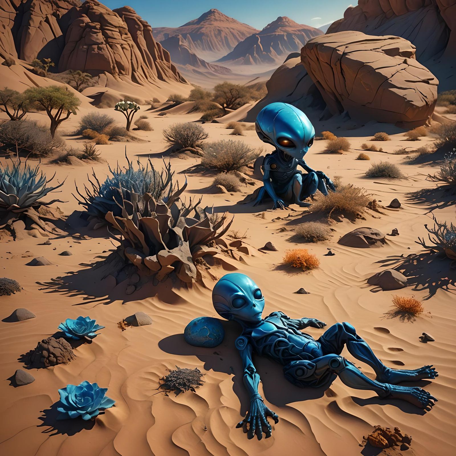 Alien Infant's Desert Journey: A Matte Painting
