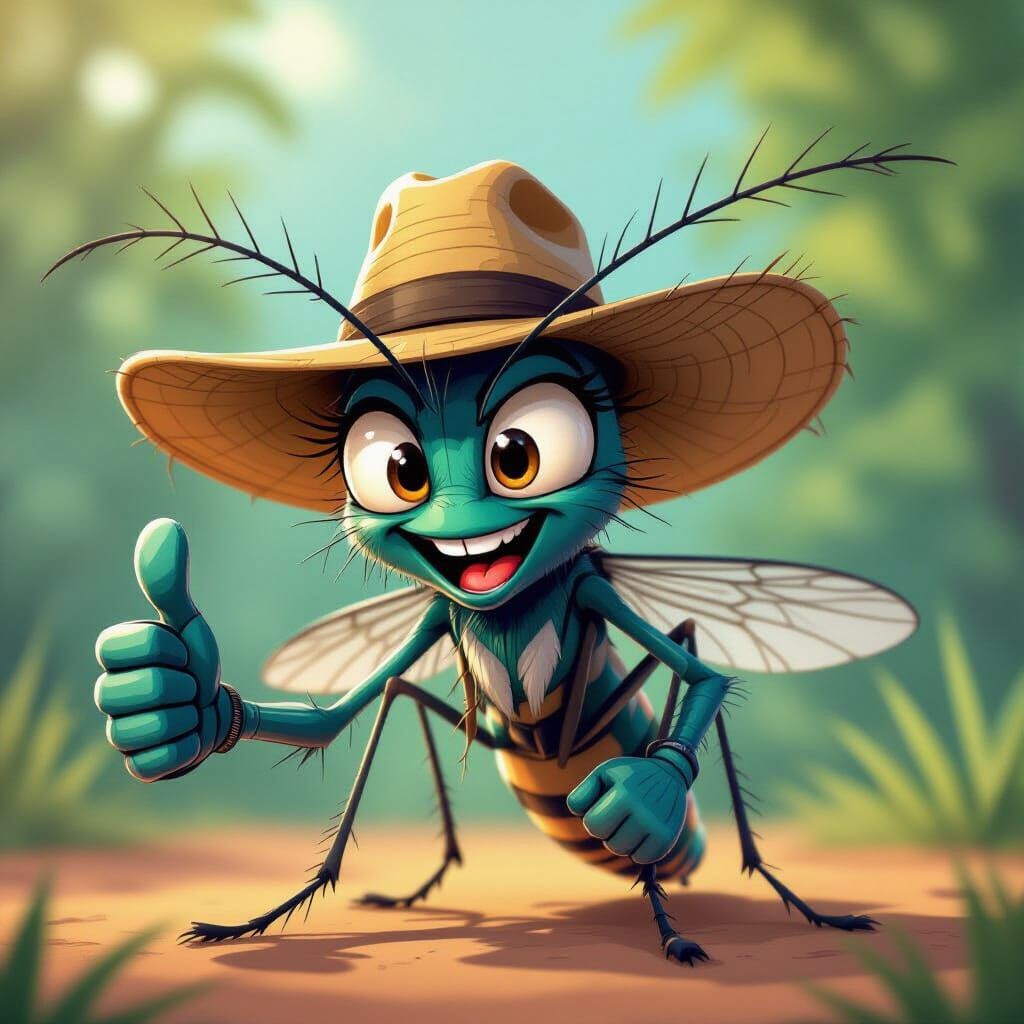 Cartoon Mosquito Gives Thumbs Up in Pop Art Style