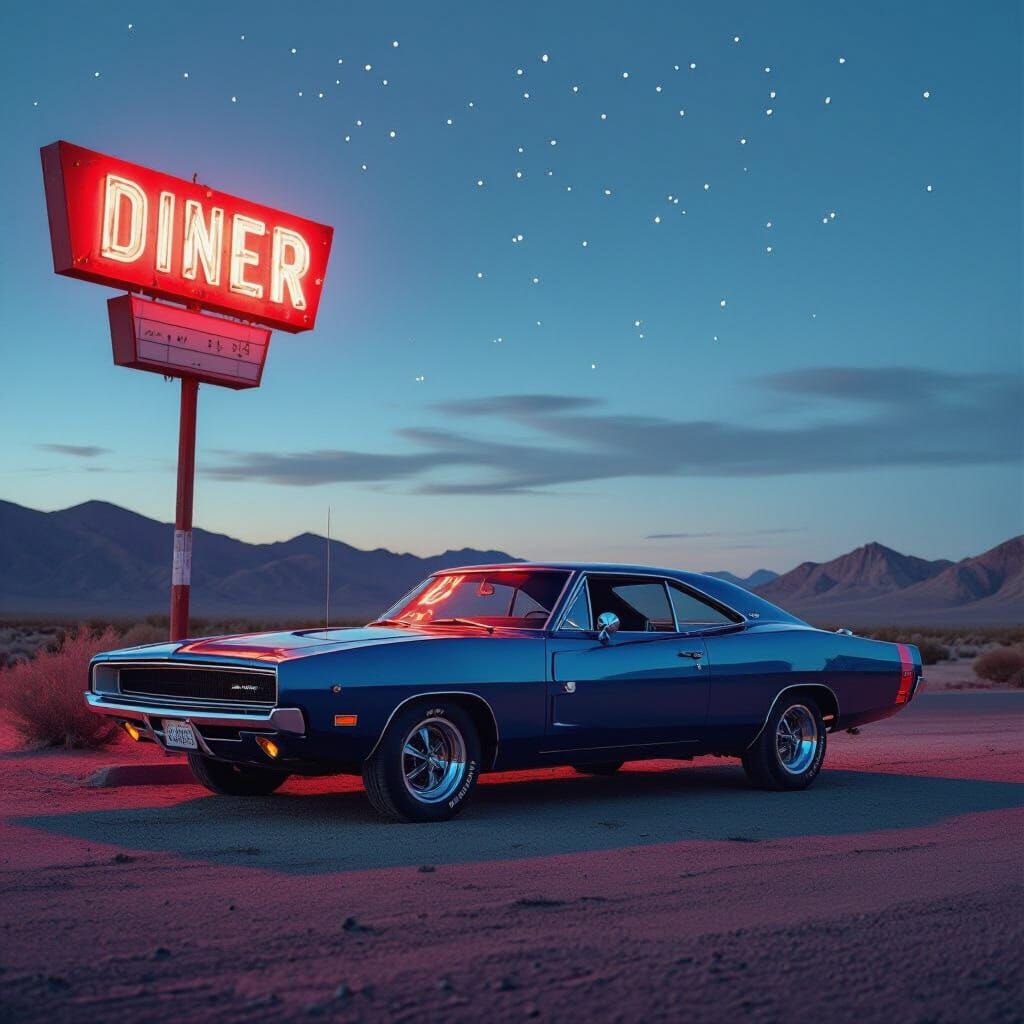 1969 Dodge Charger in Midnight Blue at Neon Diner