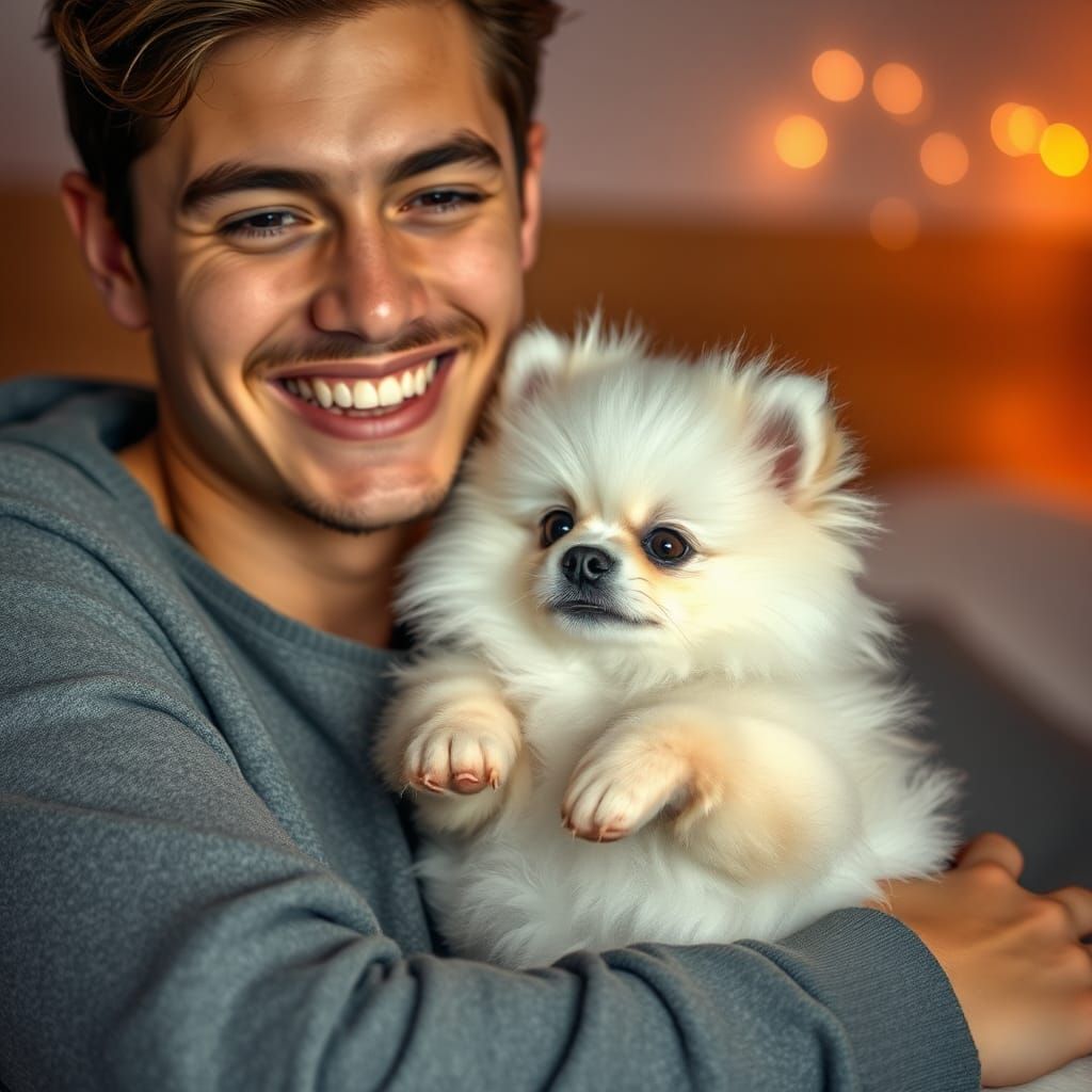 Young Man and Pomeranian in Pixar Style