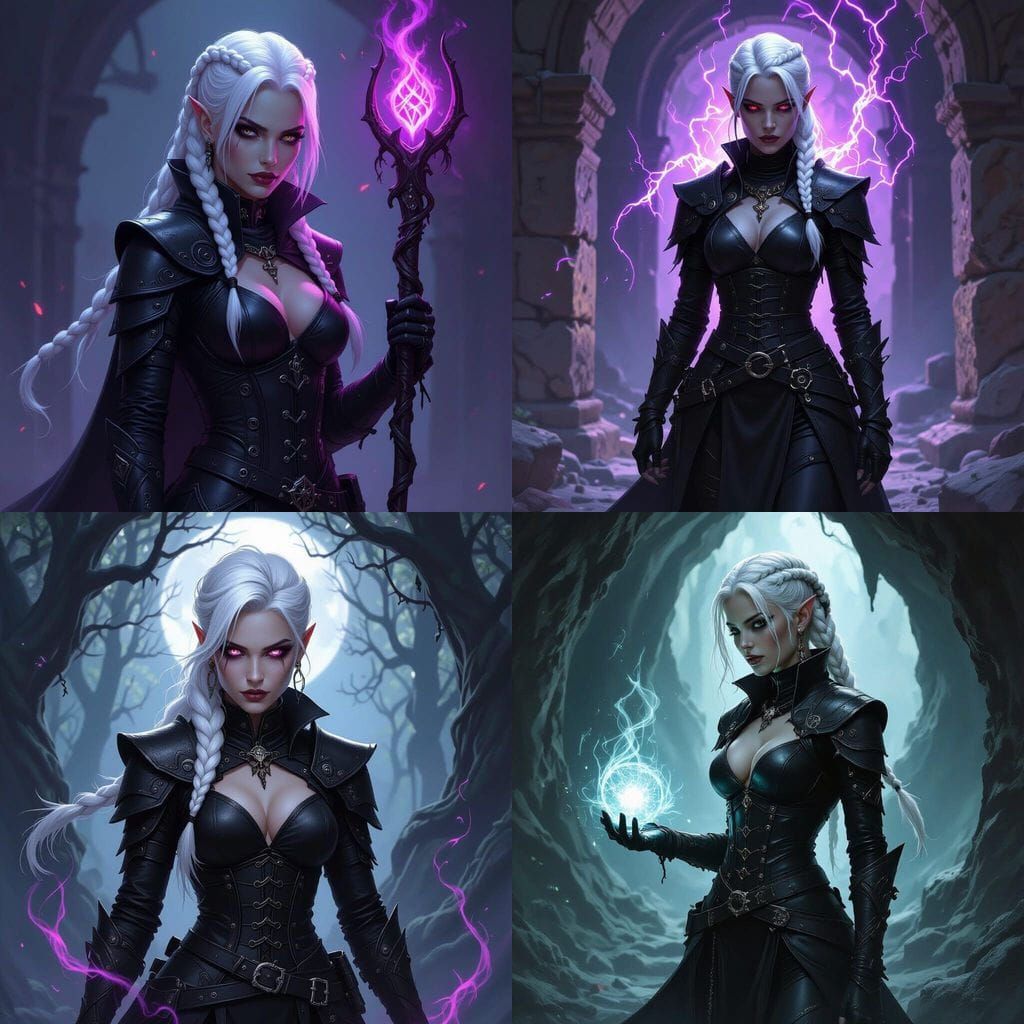 Mysterious Female Drow Warlock in Black Leather Armor