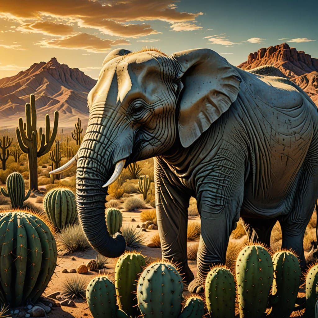 Surreal Elephant Cactus in Salvador Dali Style