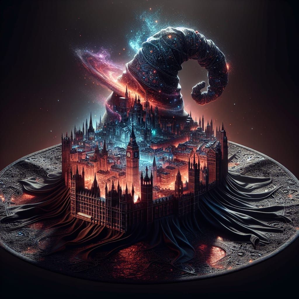 Mystical Witch Hat with London Cityscape in Digital Art