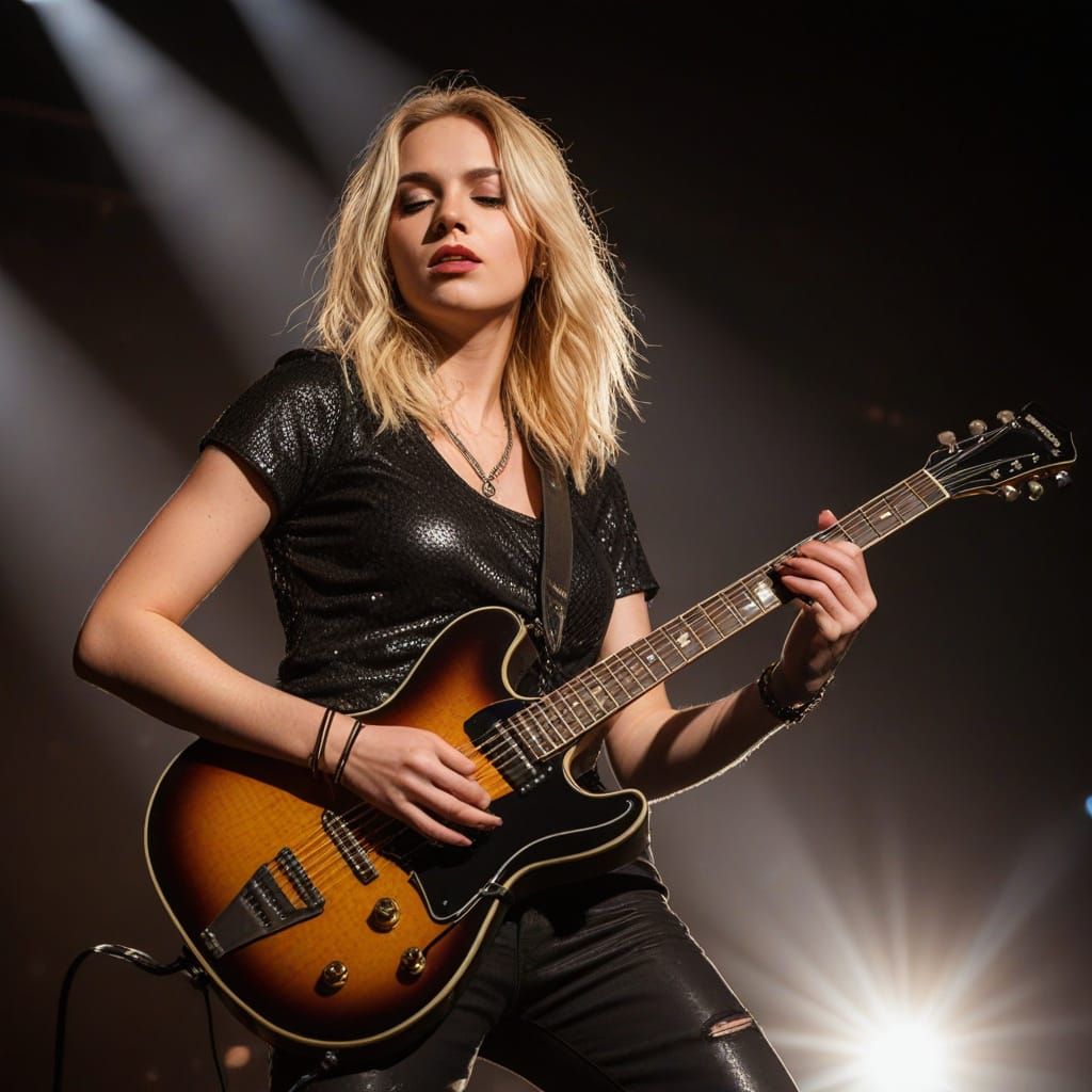 Female Rockstar Portrait on Stage in Golden Hour