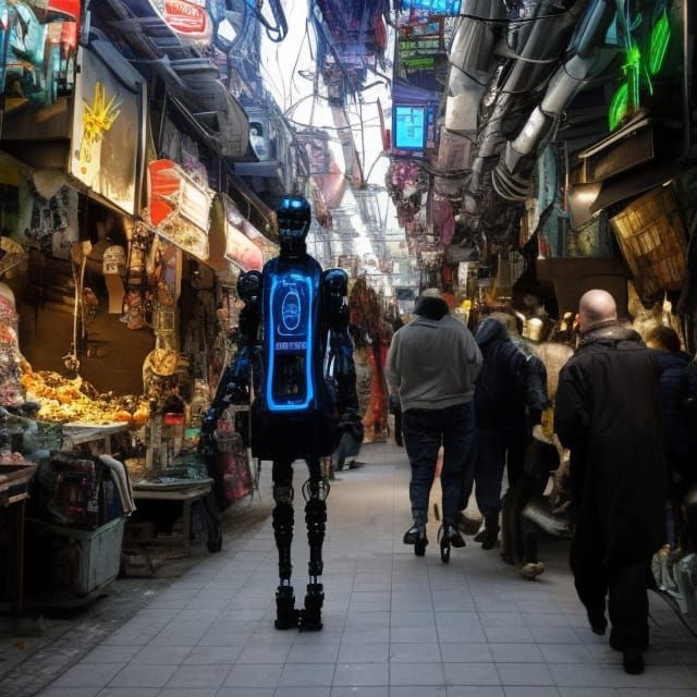 Cyberpunk Underground Market with Cybernetic Denizens