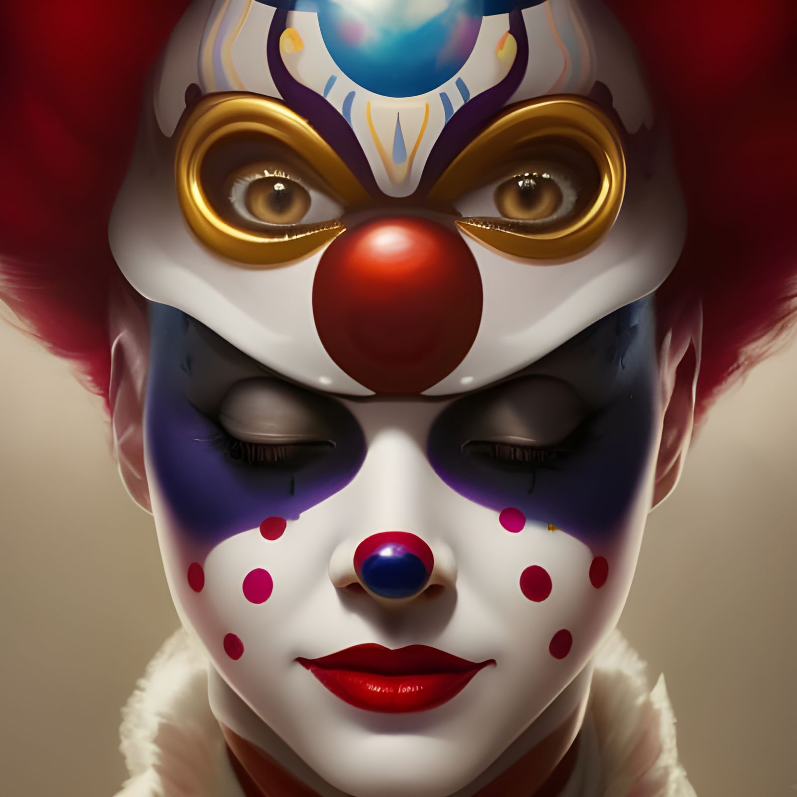 Cute Clown with Demonic Eyes: Vintage Circus Portrait