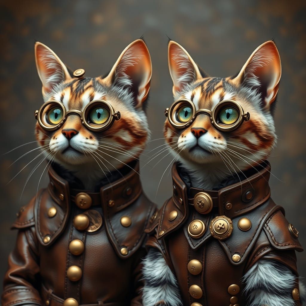 Steampunk Cats in Leather Attire