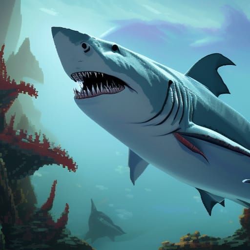 Detailed Pixel Art Shark in Deep Color