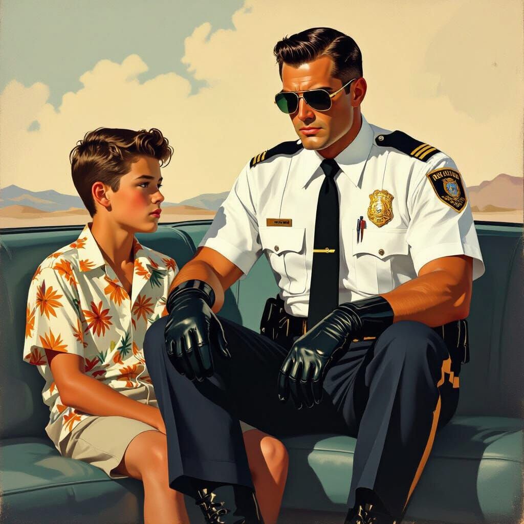 1950s LA Cop Intimidates Teen in Noir Retro-Futurism