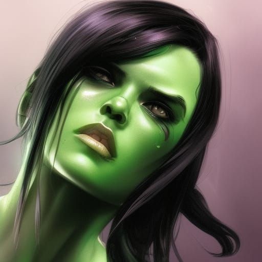 Hyperdetailed She-Hulk Portrait in Art Nouveau Style