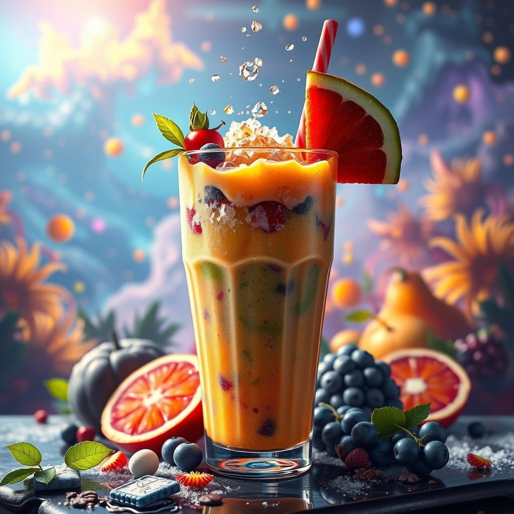 Majestic, Glowing Glass of Exotic Smoothie in a Vibrant Fant...