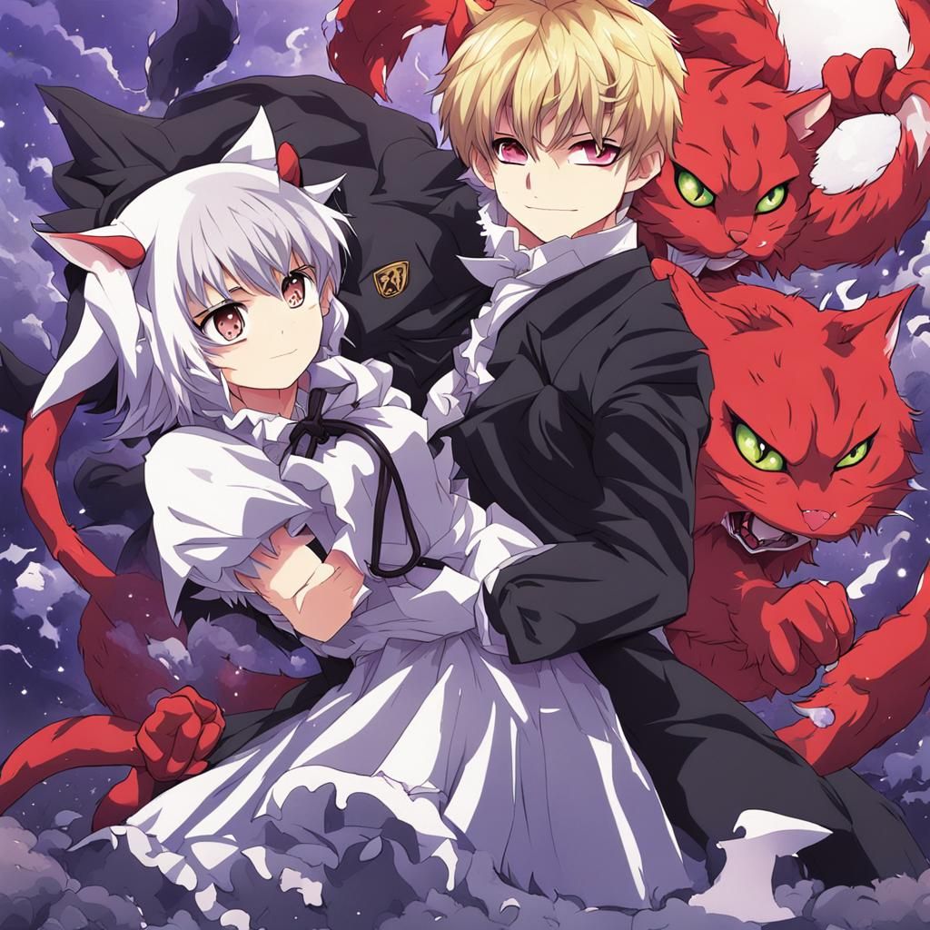 Cat with Angel and Devil Wings, Anime Style