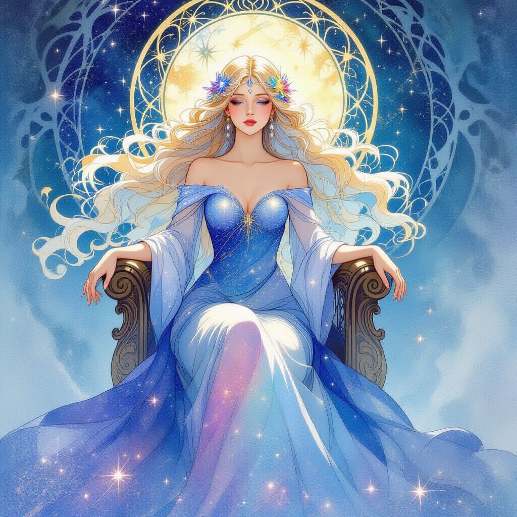 Celestial Goddess Presiding Over Cosmic Ocean